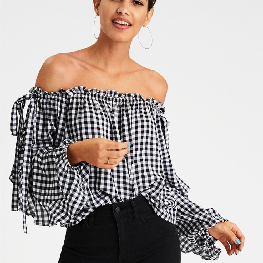 Off the shoulder checkered top